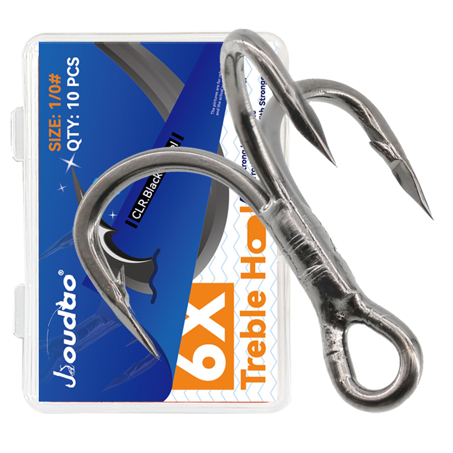 Fishing Hook Size - 6X Fishing Treble Hooks Black 10Pcs/Box