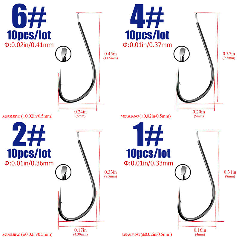 40pcs Size 1#-18# Black Hooks  - огляд і ціна Fishing Hook Barbless